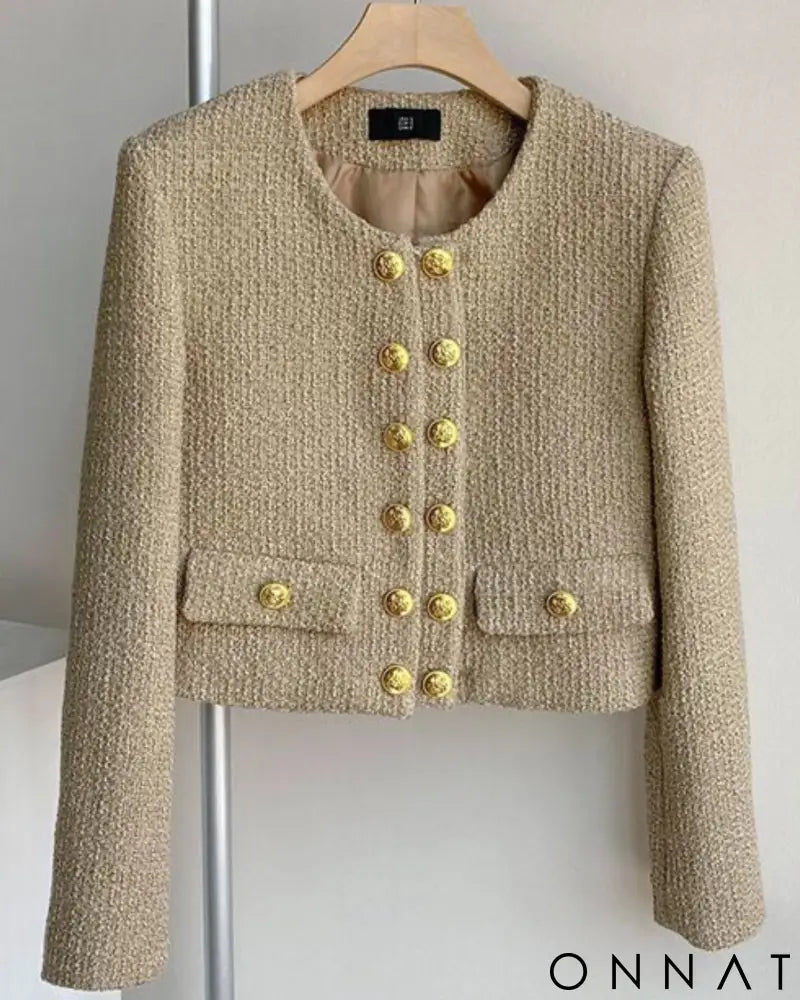 Khaki Tweed Gold Button Couture Jacket