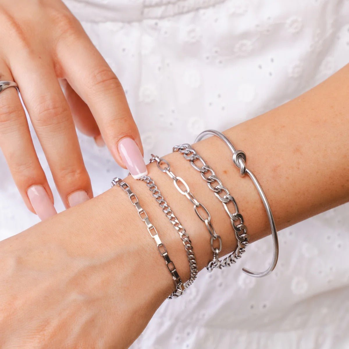 Kit Riviera Pulseiras Elegance & Bracelete Nó - Prata