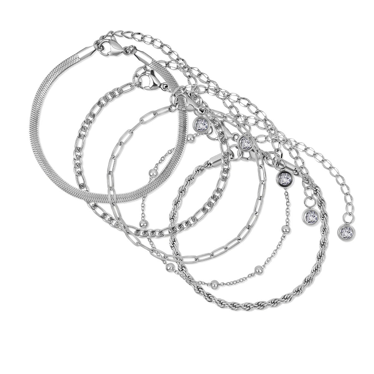 Kit Versailles Pulseiras Glamour Zircônias - Prata