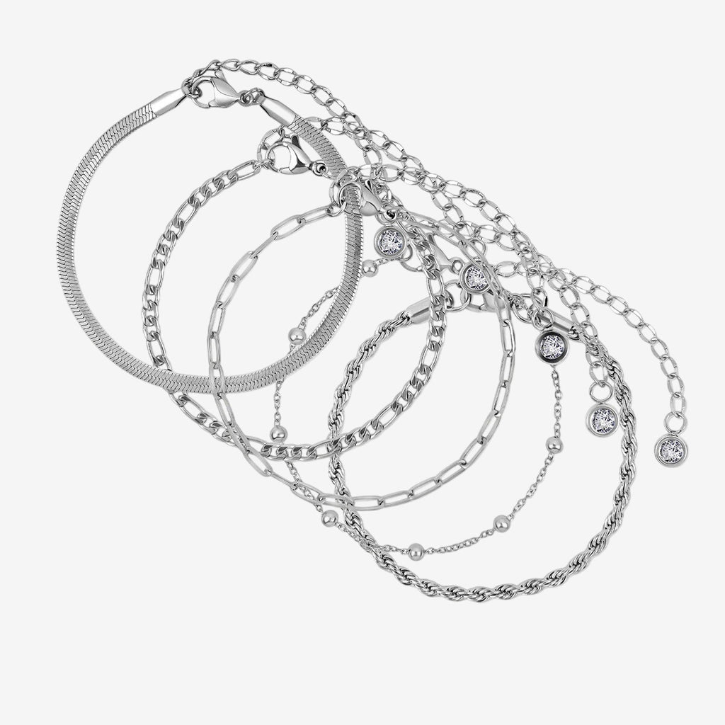 Kit Versailles Pulseiras Glamour Zircônias - Prata