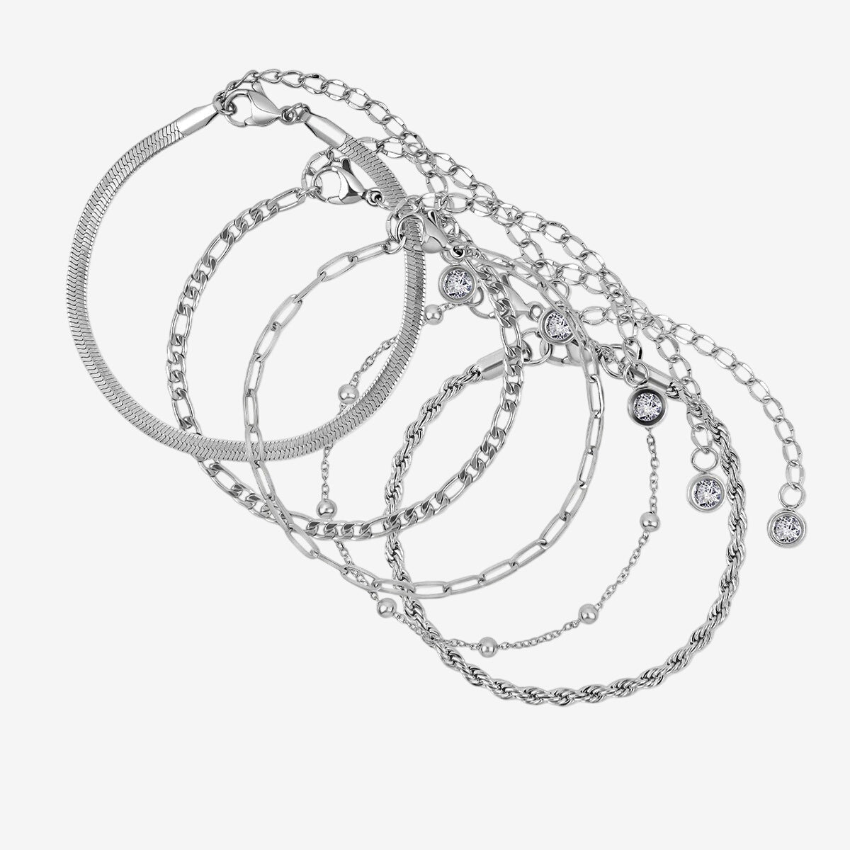 Kit Versailles Pulseiras Glamour Zircônias - Prata