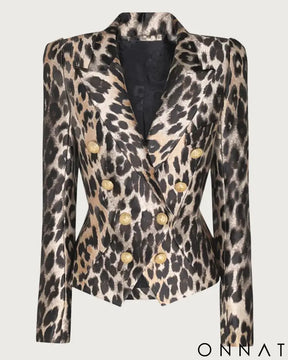 Leopard Double Breasted Gold Button Blazer