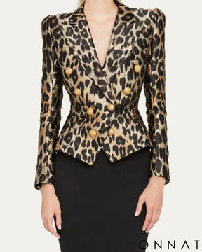 Leopard Double Breasted Gold Button Blazer