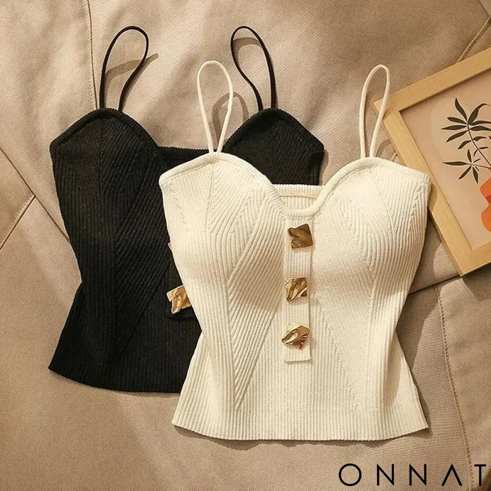 Summer Cross-Knit Suspender Women’S French Style Sexy Beauty Camisole Slim Fit Sleeveless T-Shirt No Chest Pad Short