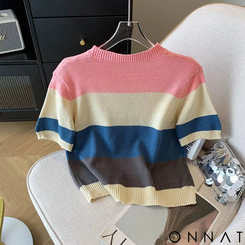 Luxe Stripes – Striped Blouse with Sequins Tops