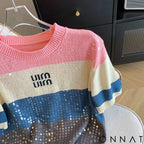 Luxe Stripes – Striped Blouse with Sequins Tops