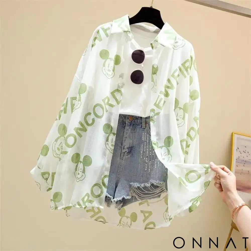 Mickey Mouse Blouse Ladies Long Sleeve Women Shirt Beach Shirts Kawaii Cartoon Summer Disney Clothes Cover-Up Top