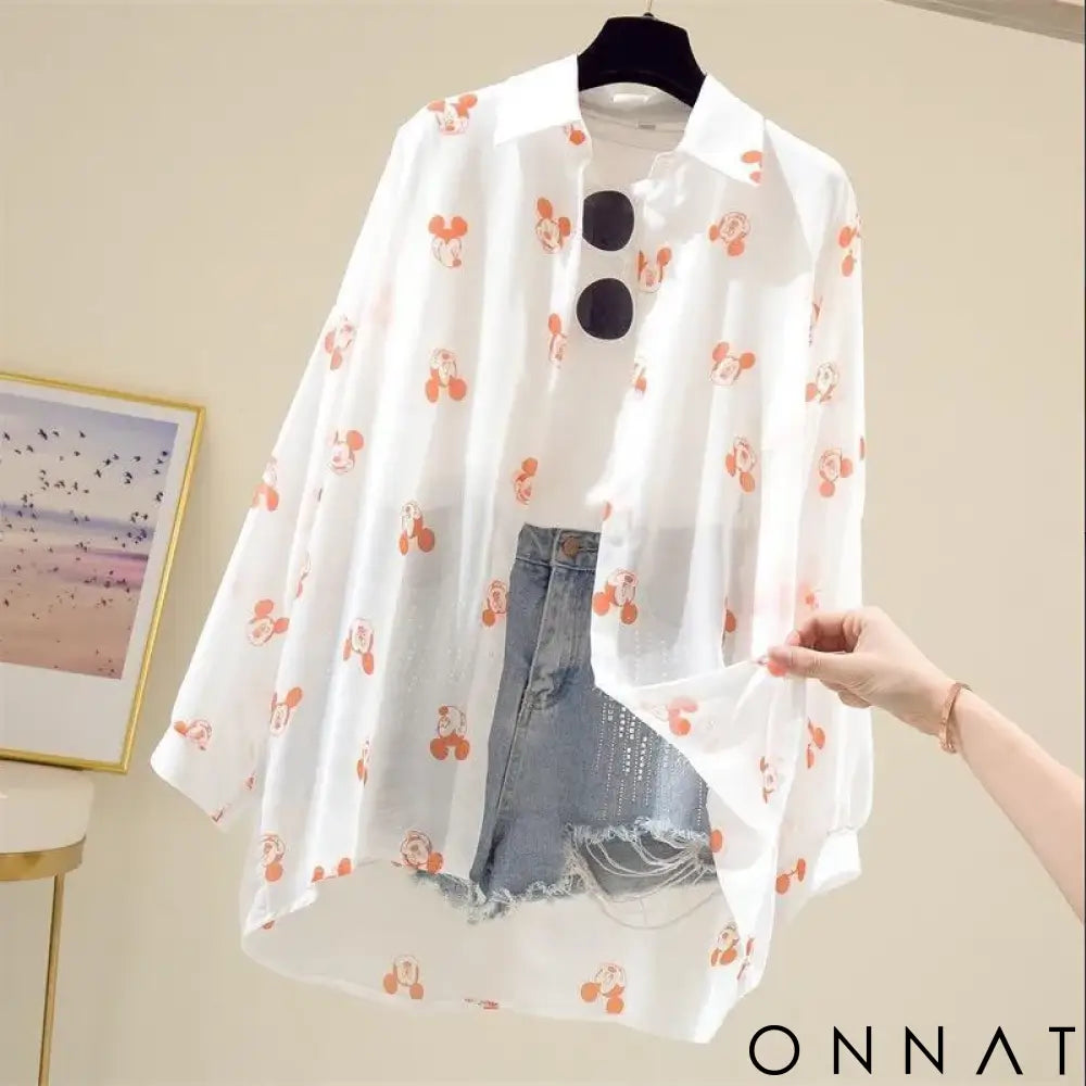 Mickey Mouse Blouse Ladies Long Sleeve Women Shirt Beach Shirts Kawaii Cartoon Summer Disney Clothes Cover-Up Top