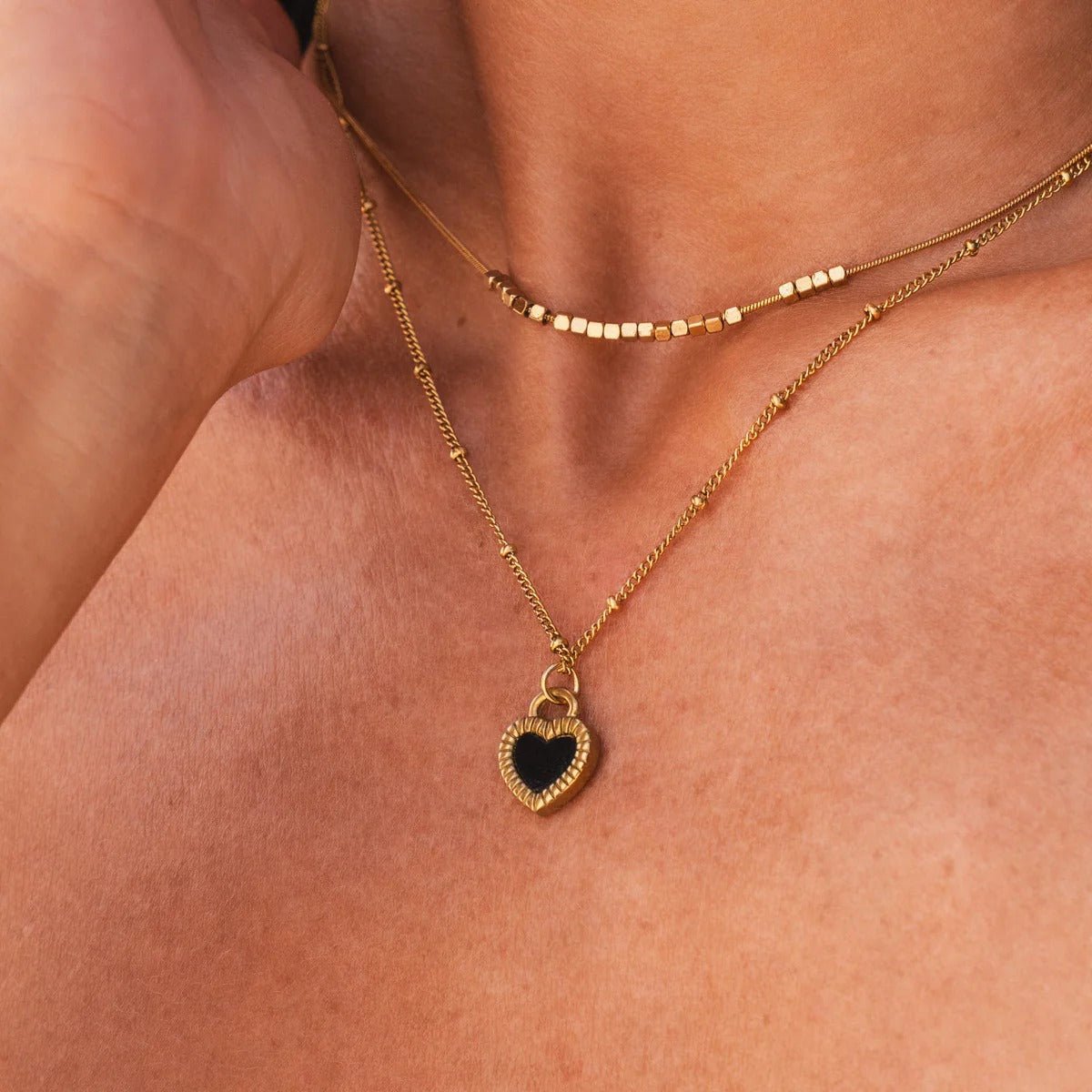 Mix de Colares Coração Marmorizado Banhado em Ouro 18K