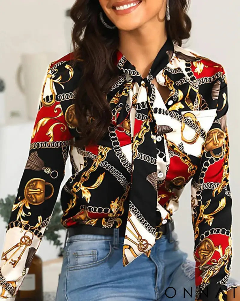 Monaco Vintage Style Neck Tie Silk Blouse Tops