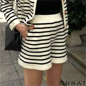 Mykonos Striped Gold Button Cardigan & Shorts Set
