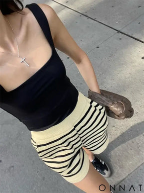 Mykonos Striped Gold Button Cardigan & Shorts Set