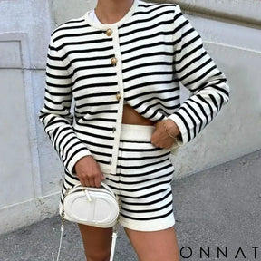 Mykonos Striped Gold Button Cardigan & Shorts Set Cardigan & Shorts Set / S
