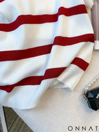 2024 New Striped Pattern Collared Sweater Versatile Short Sleeve Knitted Top For Spring & Summer Women’s Clothing Crop