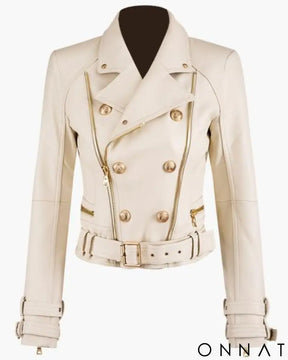 Off-White Leather Gold Button Biker Jacket