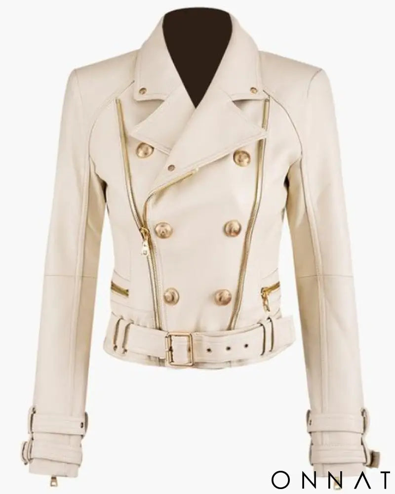 Off-White Leather Gold Button Biker Jacket