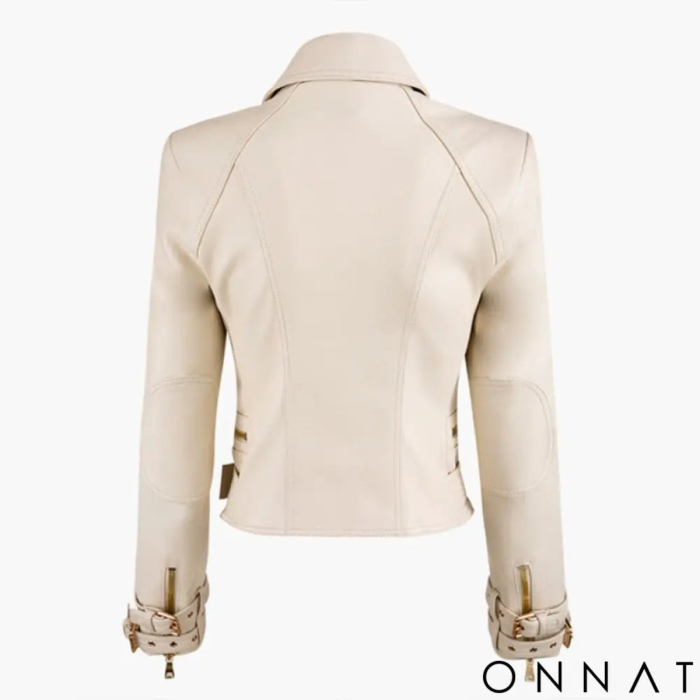 Off-White Leather Gold Button Biker Jacket