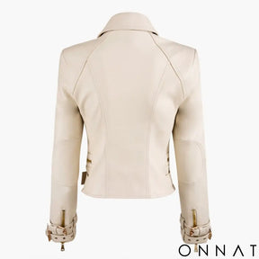 Off-White Leather Gold Button Biker Jacket