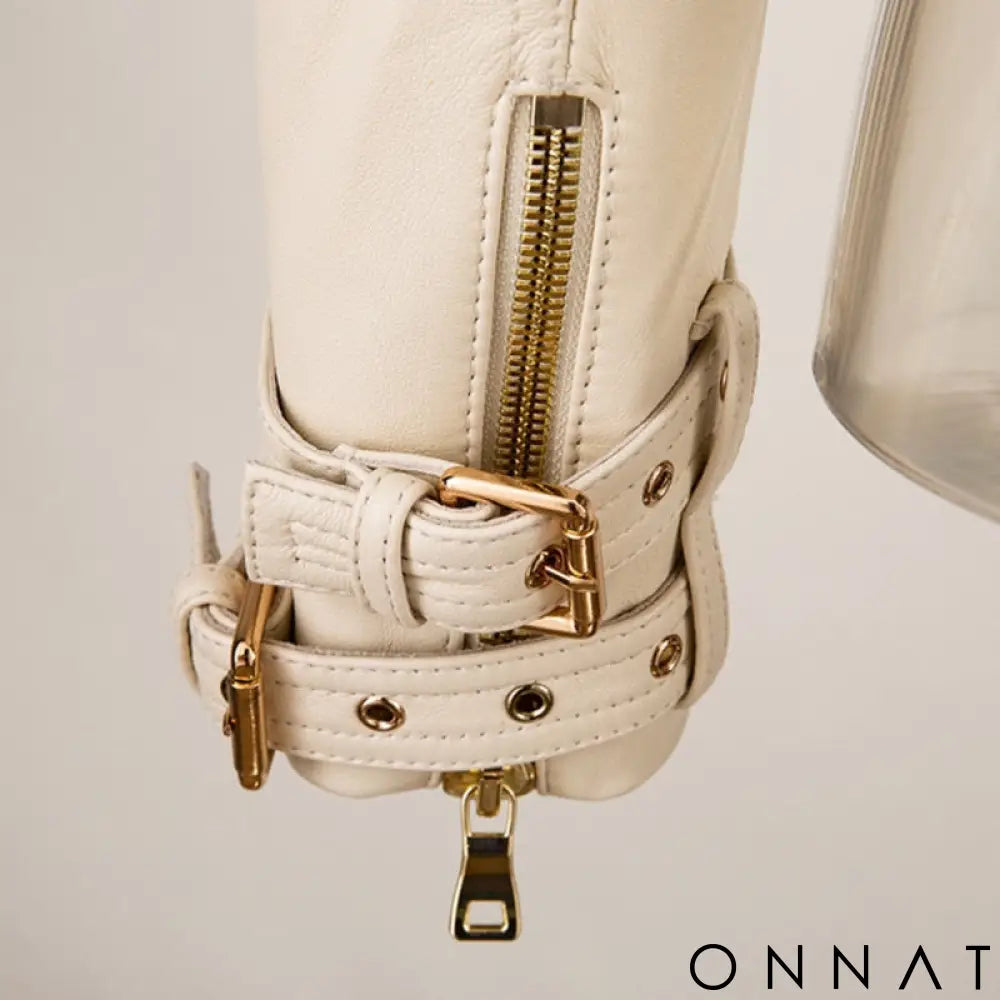 Off-White Leather Gold Button Biker Jacket