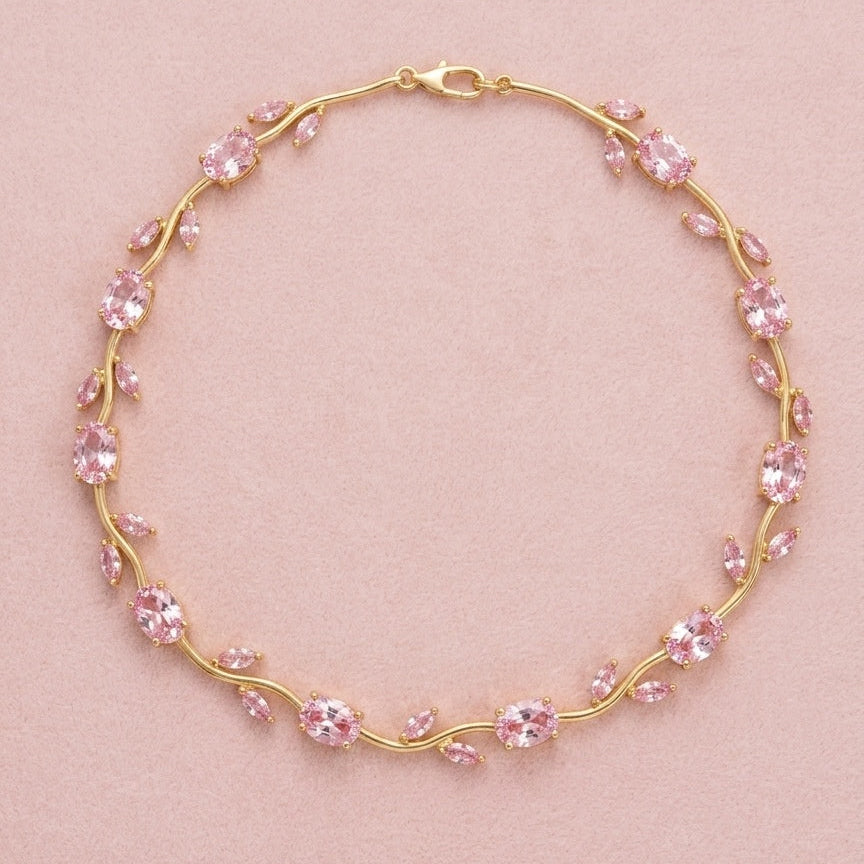 Colar Flora Pink Banhado em Ouro 18K