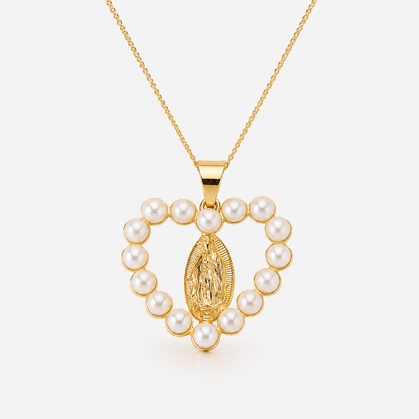 Colar Nossa Senhora com Pérolas Banhado em Ouro 18K