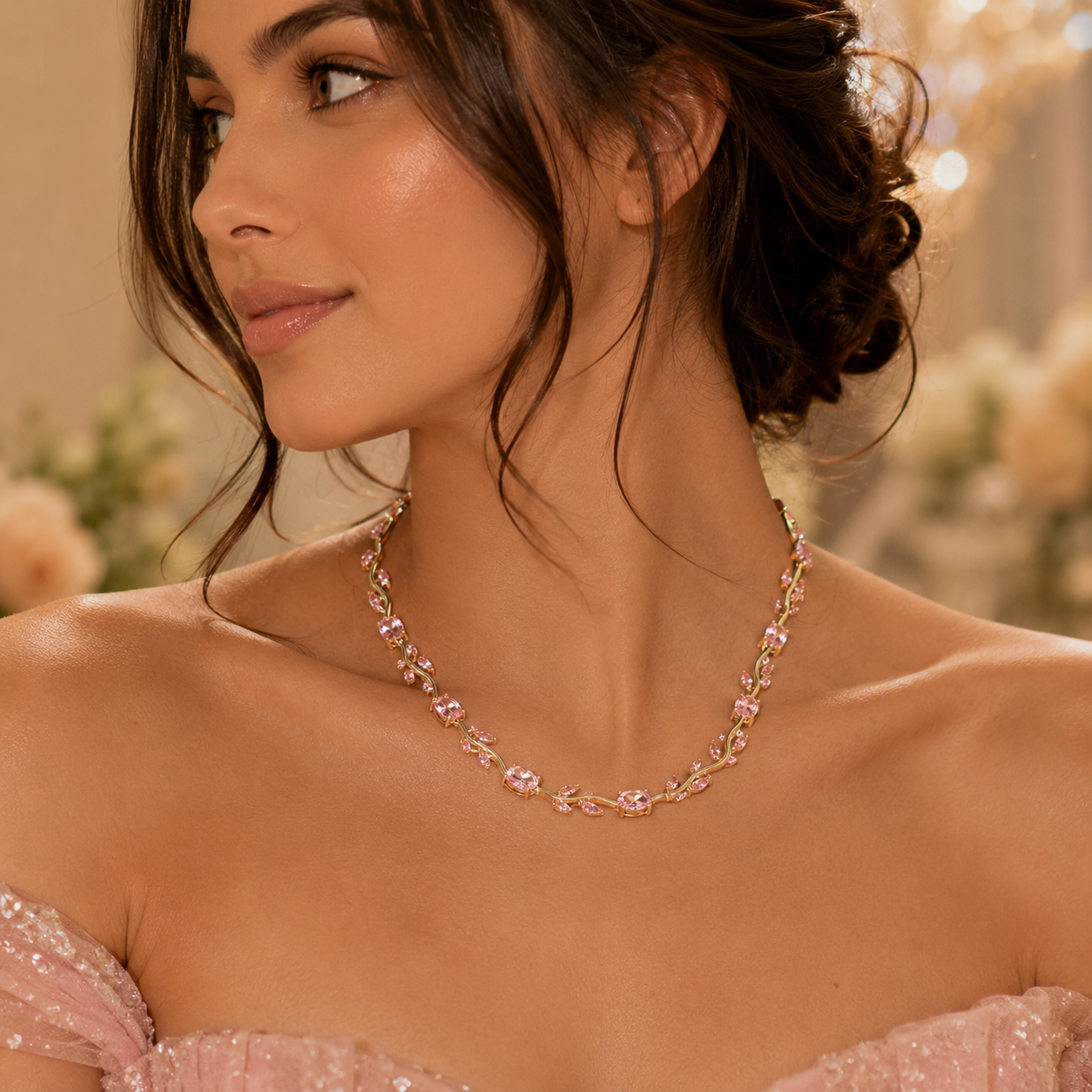 Colar Flora Pink Banhado em Ouro 18K