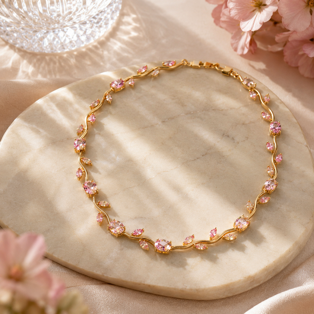 Colar Flora Pink Banhado em Ouro 18K