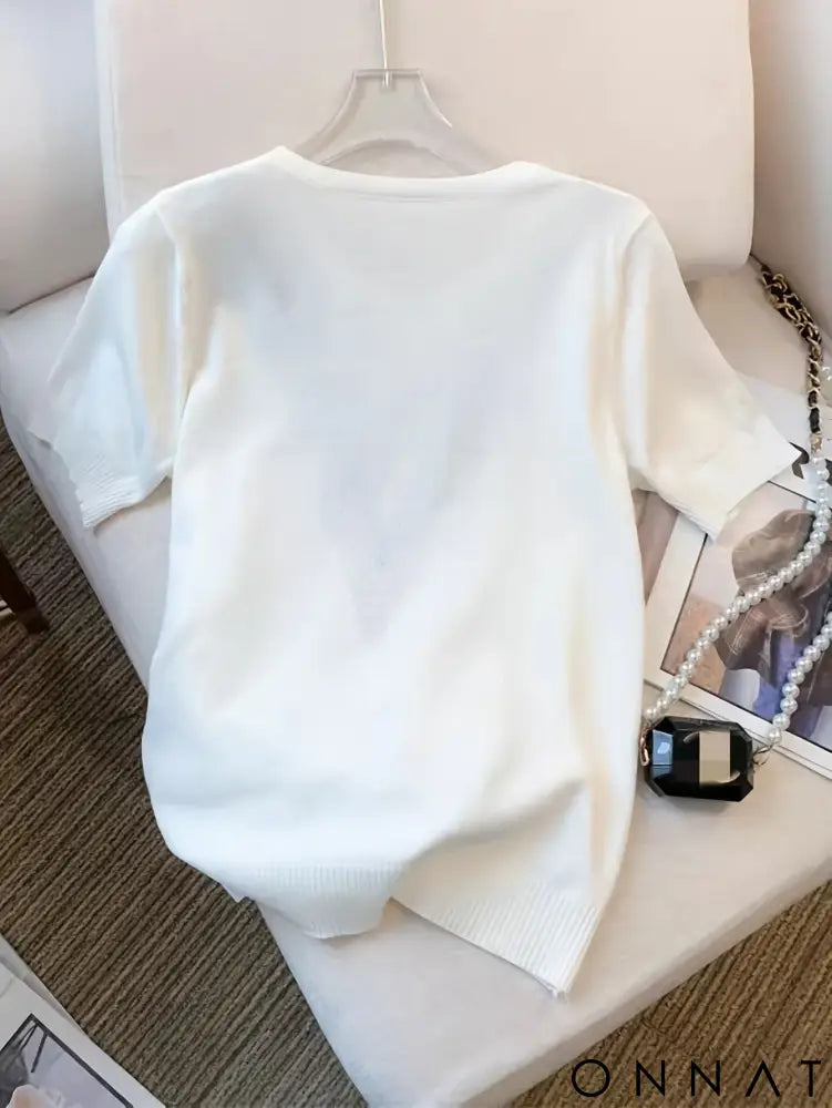 2024 New Summer Color Block Crew Neck Knitted Sweater Crop Top Casual Short Sleeve Top For Spring & Summer Women’s