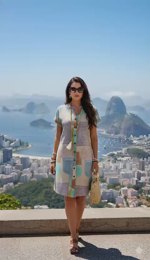 Vestido Geométrico V-Neck – Elegância e Sofisticação para Todas as Ocasiões
