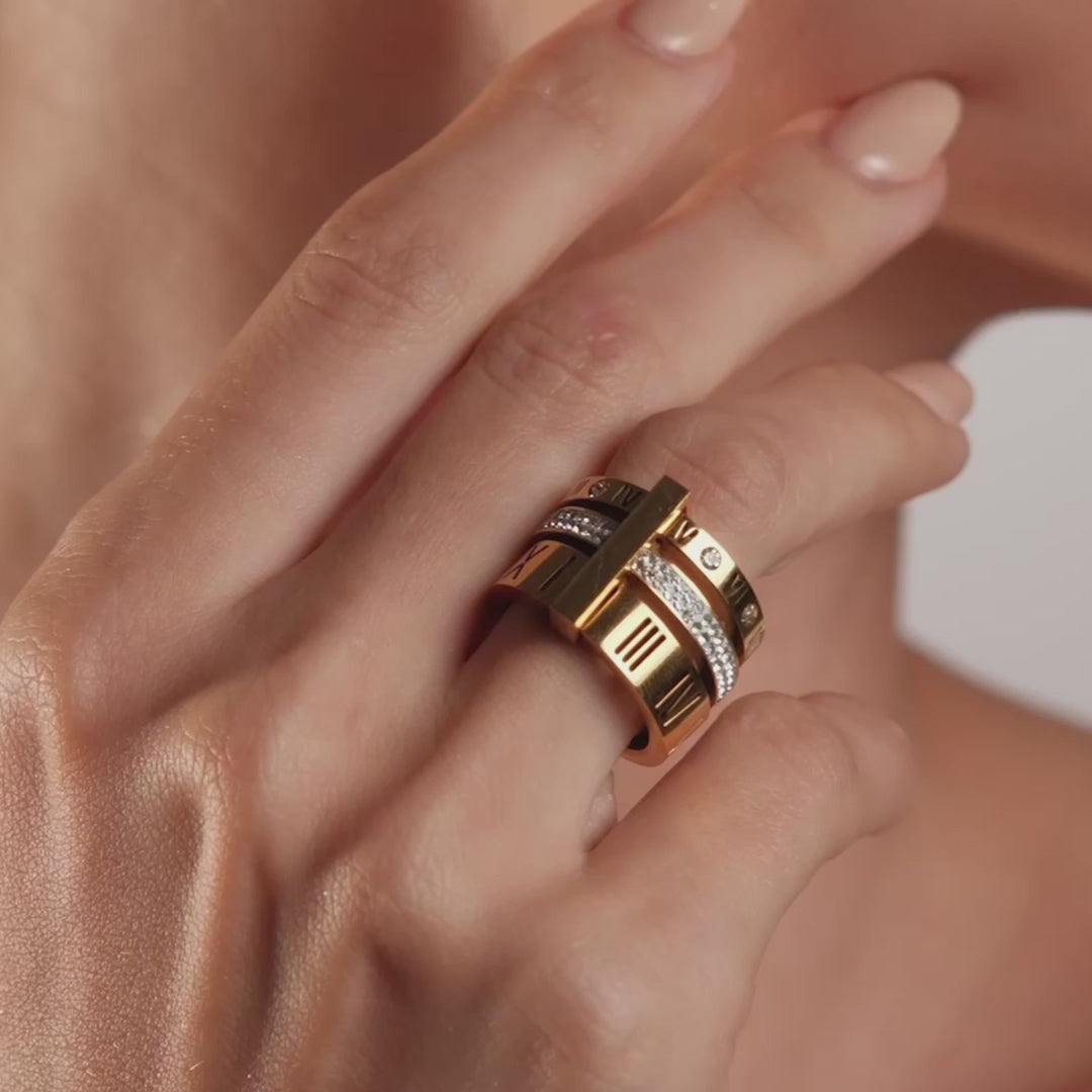 Anel Fórum Aro Triplo Romano Banhado em Ouro 18K