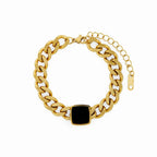 Pulseira Zanzibar de Corrente Pingente Ônix Banhado em Ouro 18K