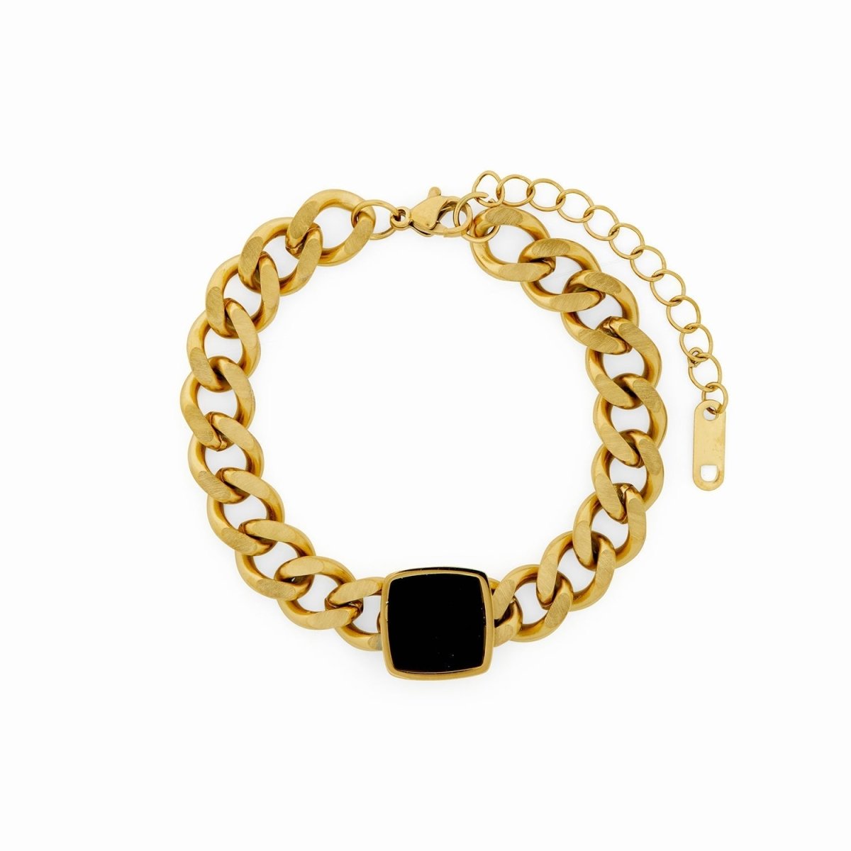 Pulseira Zanzibar de Corrente Pingente Ônix Banhado em Ouro 18K