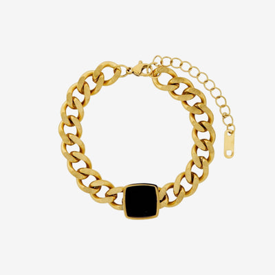 Pulseira Zanzibar de Corrente Pingente Ônix Banhado em Ouro 18K