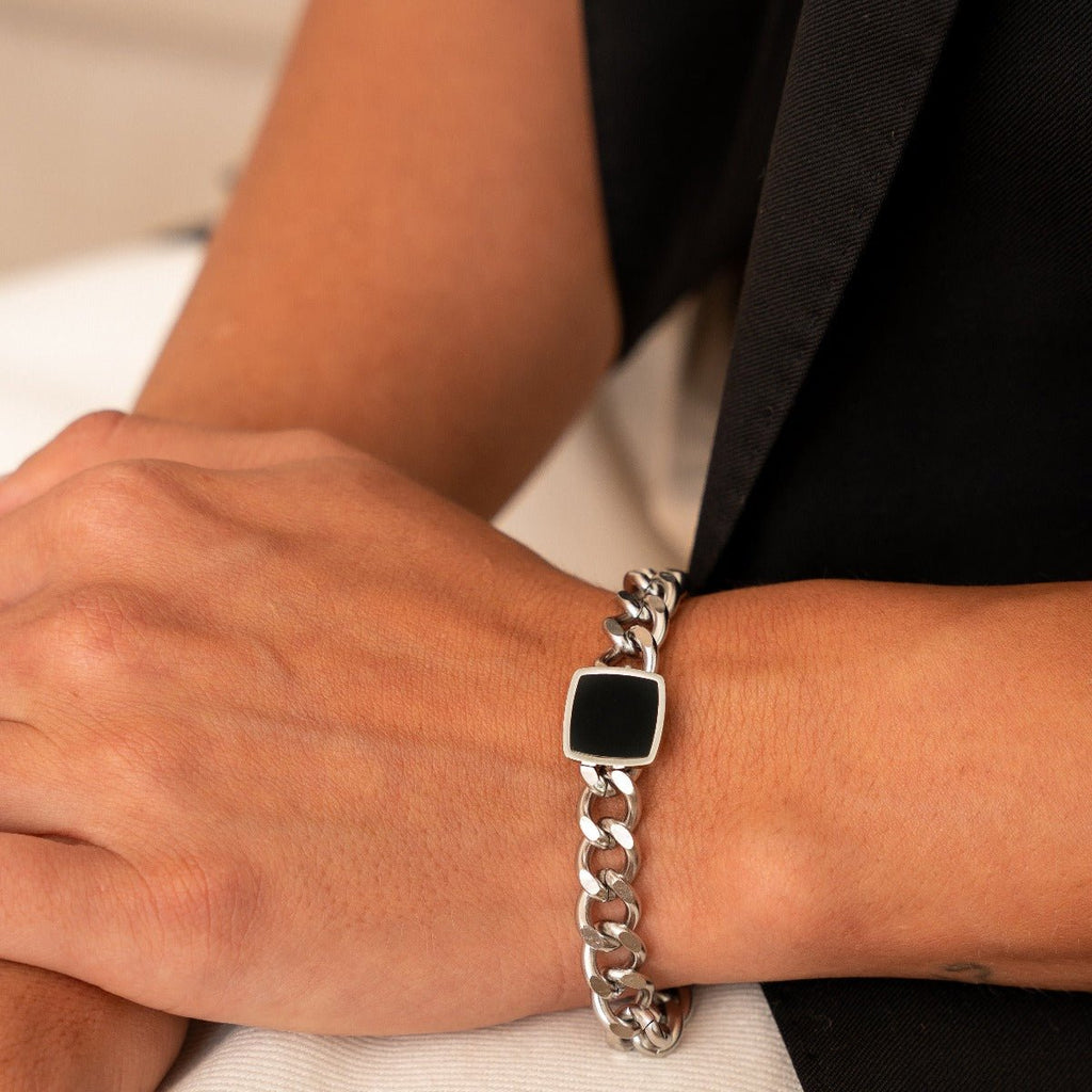 Pulseira Seychelles de Corrente Pingente Ônix - Prata