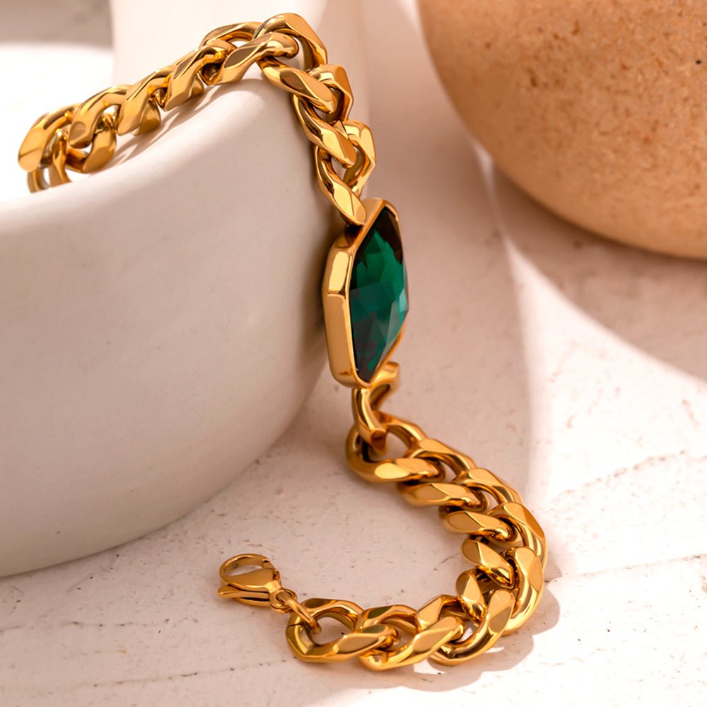 Pulseira Jade Pedra Verde Esmeralda Banho Ouro 18k