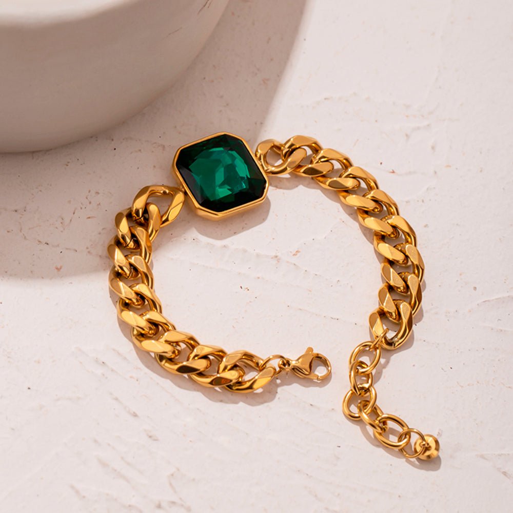Pulseira Jade Pedra Verde Esmeralda Banho Ouro 18k