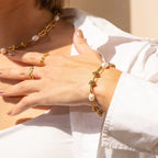 Pulseira Noronha Nó e Pérolas Banhado em Ouro 18k
