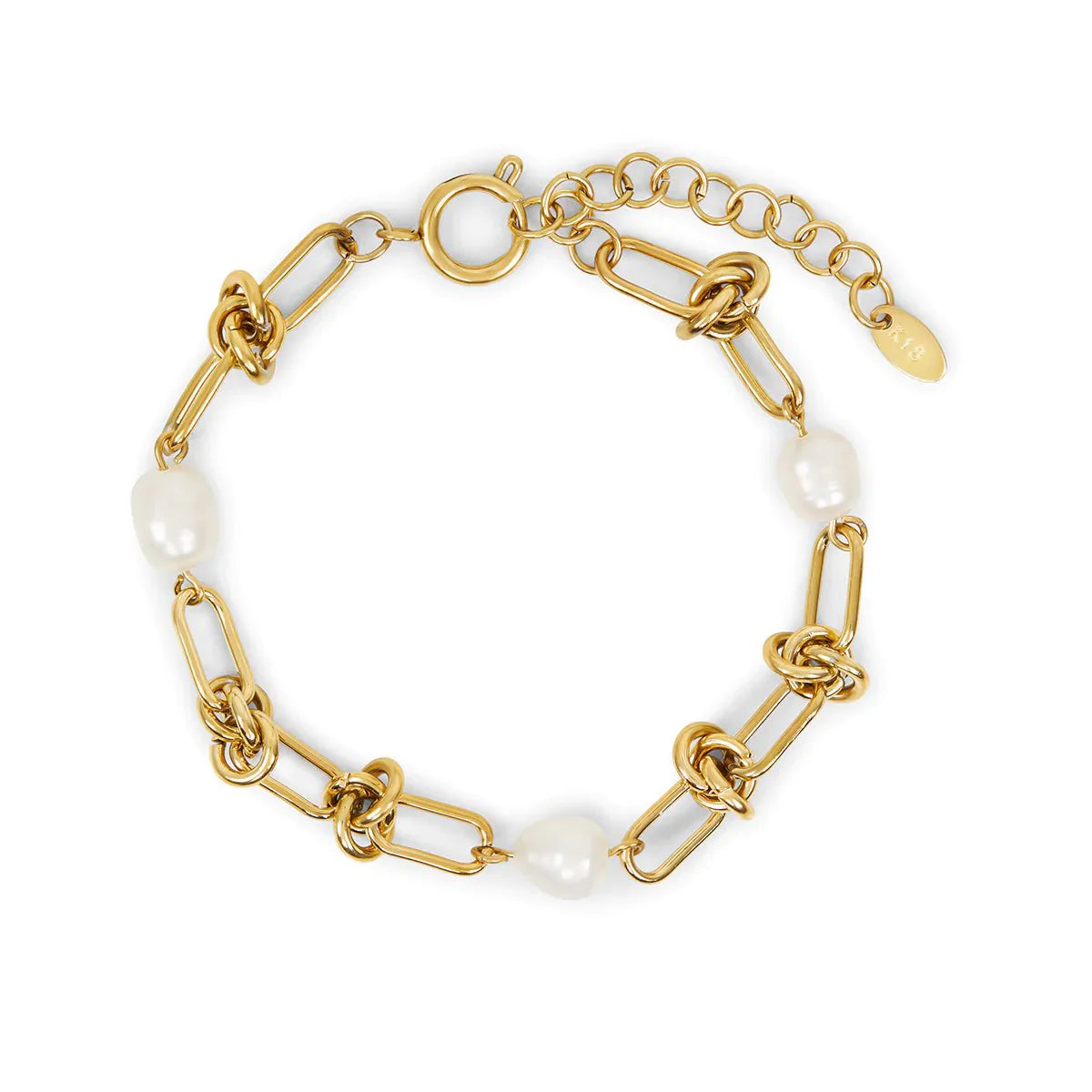 Pulseira Noronha Nó e Pérolas Banhado em Ouro 18k