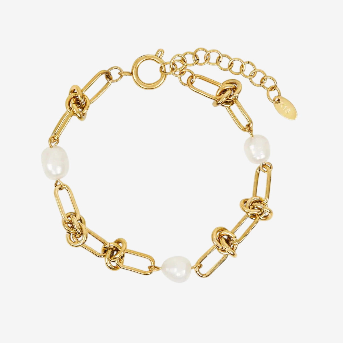 Pulseira Noronha Nó e Pérolas Banhado em Ouro 18k