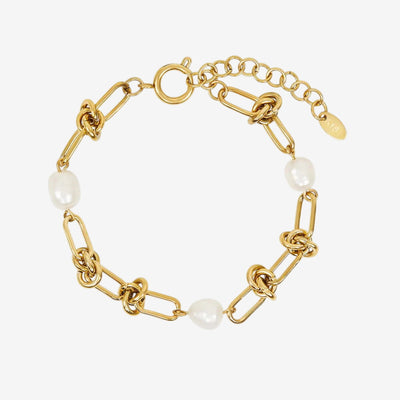 Pulseira Noronha Nó e Pérolas Banhado em Ouro 18k