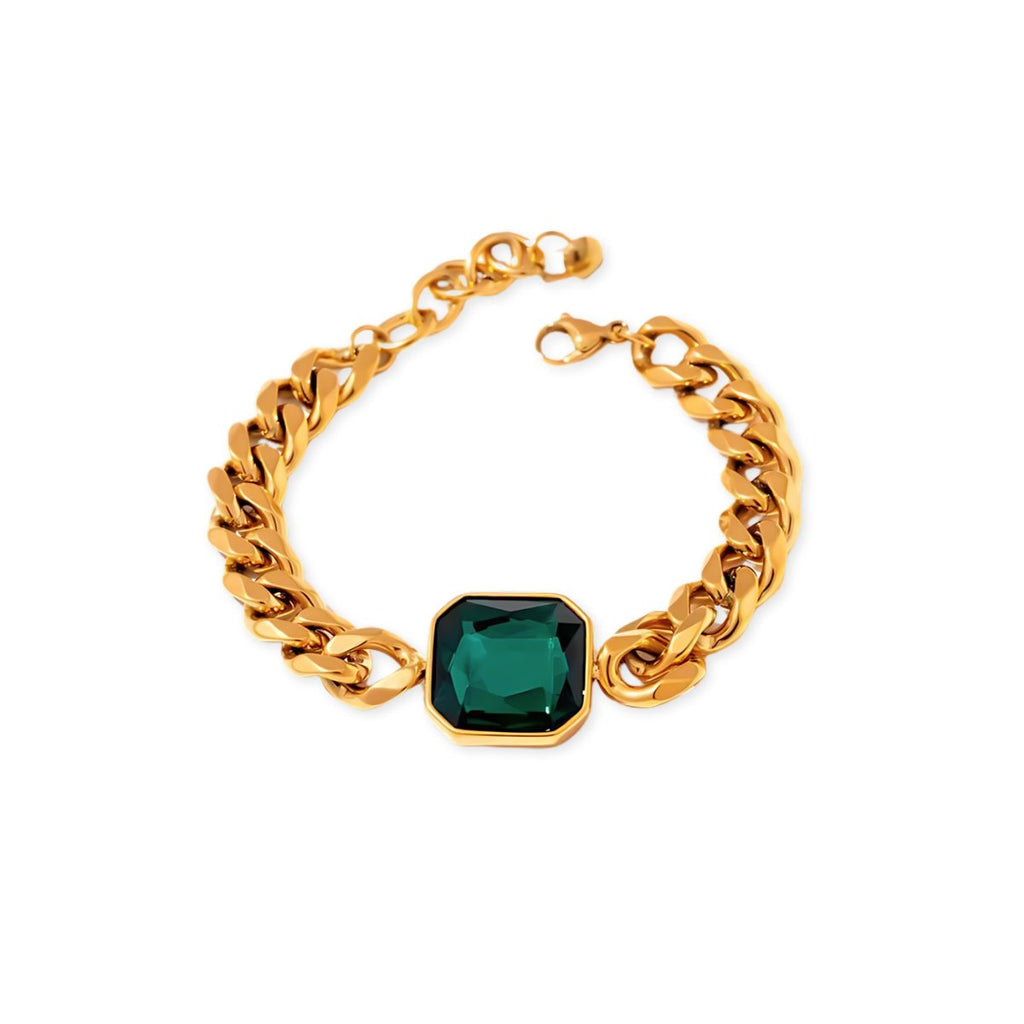 Pulseira Jade Pedra Verde Esmeralda Banho Ouro 18k