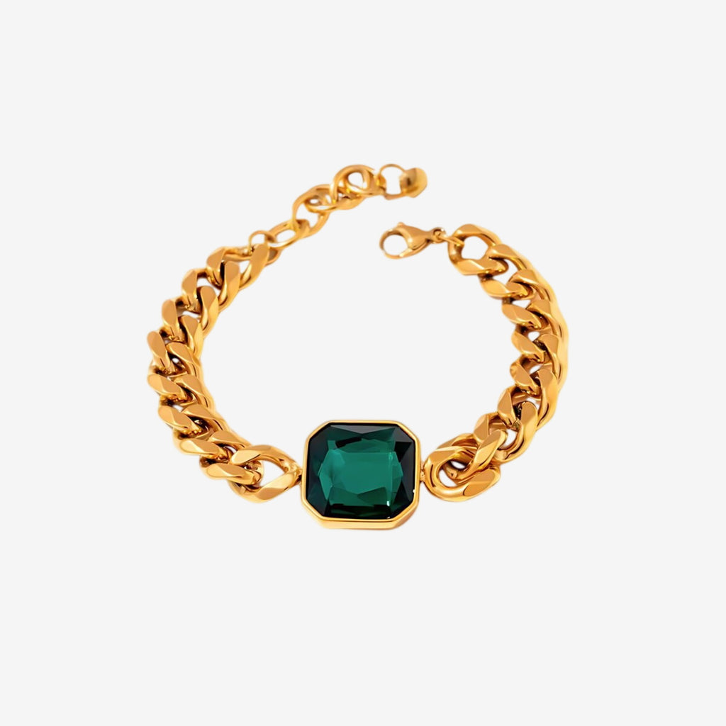Pulseira Jade Pedra Verde Esmeralda Banho Ouro 18k