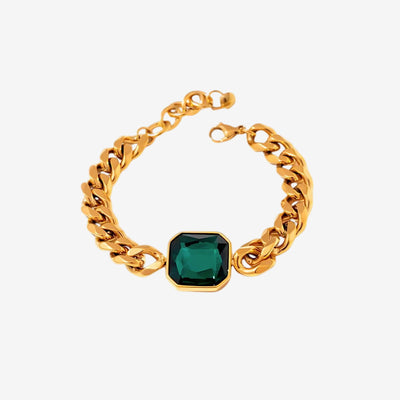 Pulseira Jade Pedra Verde Esmeralda Banho Ouro 18k