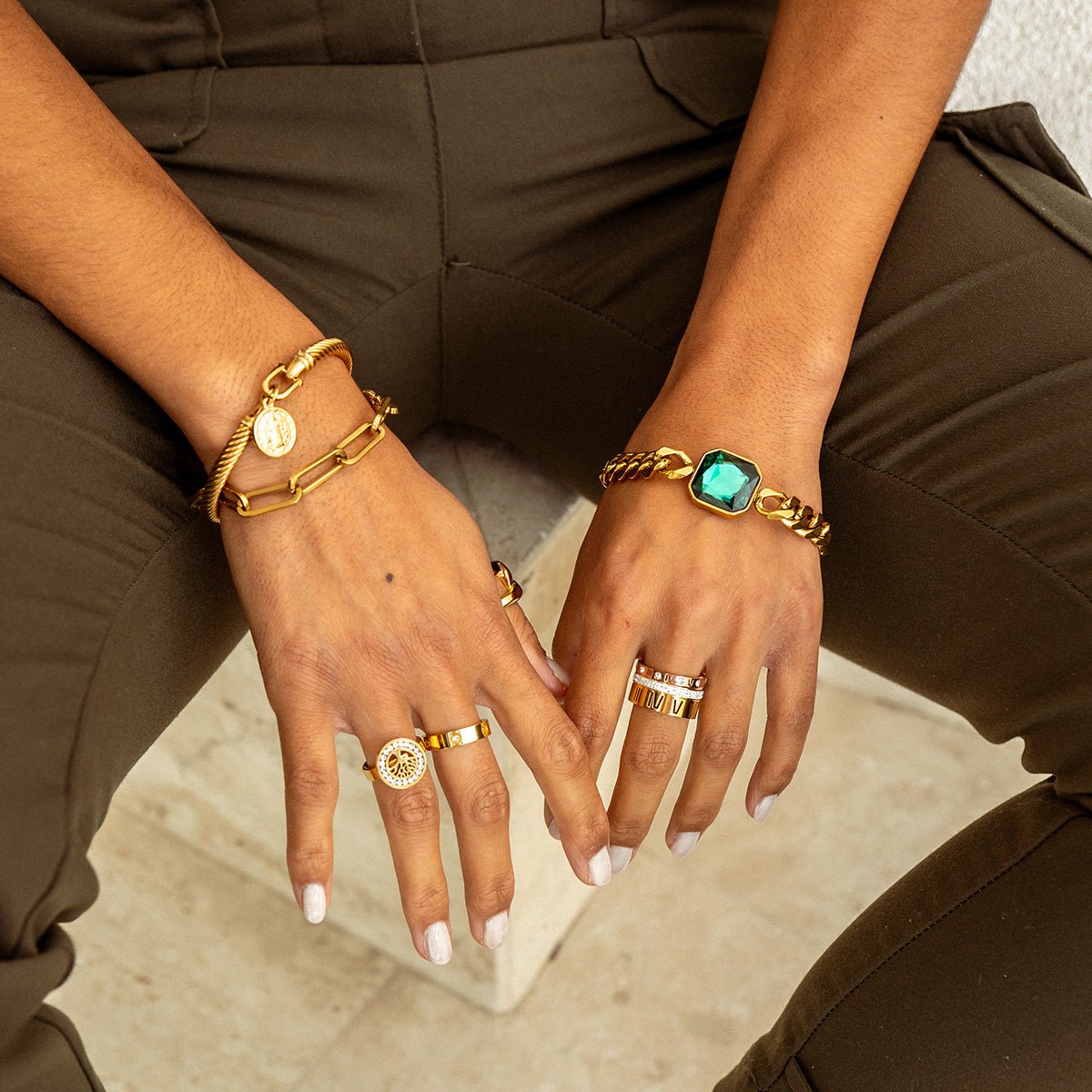 Pulseira Jade Pedra Verde Esmeralda Banho Ouro 18k