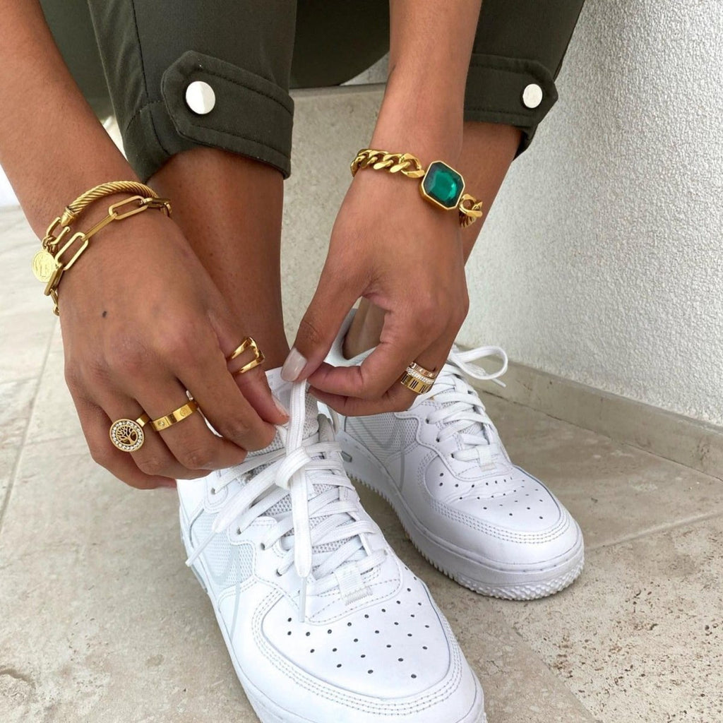 Pulseira Jade Pedra Verde Esmeralda Banho Ouro 18k
