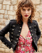 Retro Denim Military Style Jacket S / Black Grey