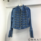 Retro Denim Military Style Jacket S / Dark Blue