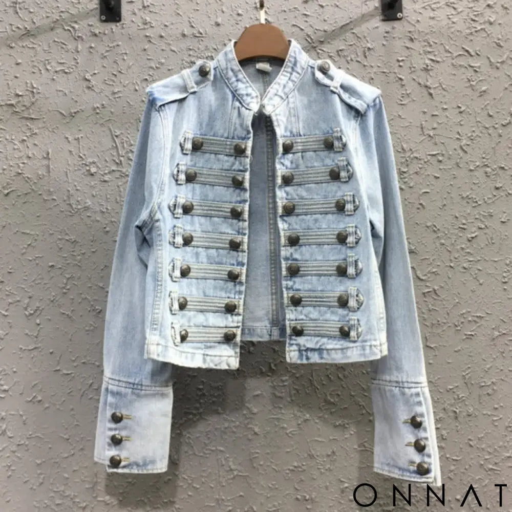 Retro Denim Military Style Jacket S / Light Blue