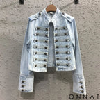 Retro Denim Military Style Jacket S / Light Blue