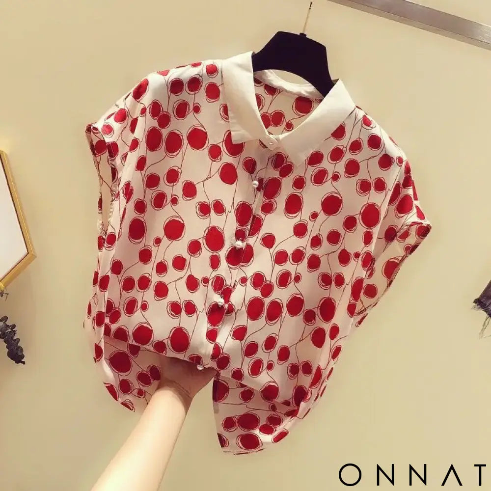 Woman Summer Style Blouses Tops Lady Casual Short Batwing Sleeve Peter Pan Collar Polka Dot Printed Blusas Tops ZZ1392